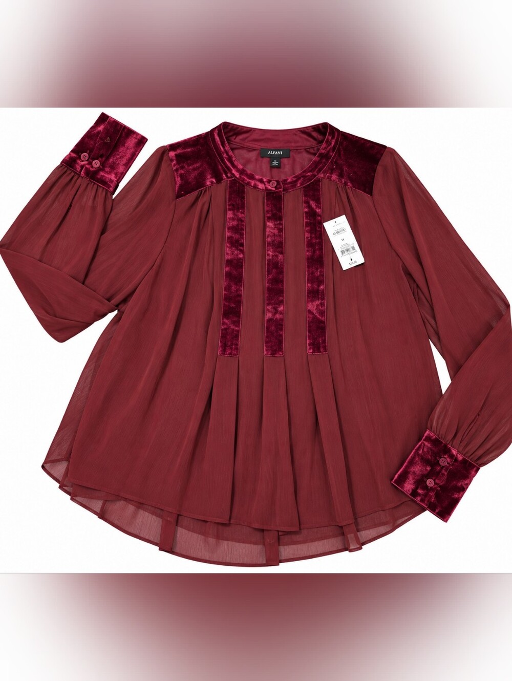 NWT Alfani 1X 2 Piece Burgundy Velvet Blouse & Tank Set